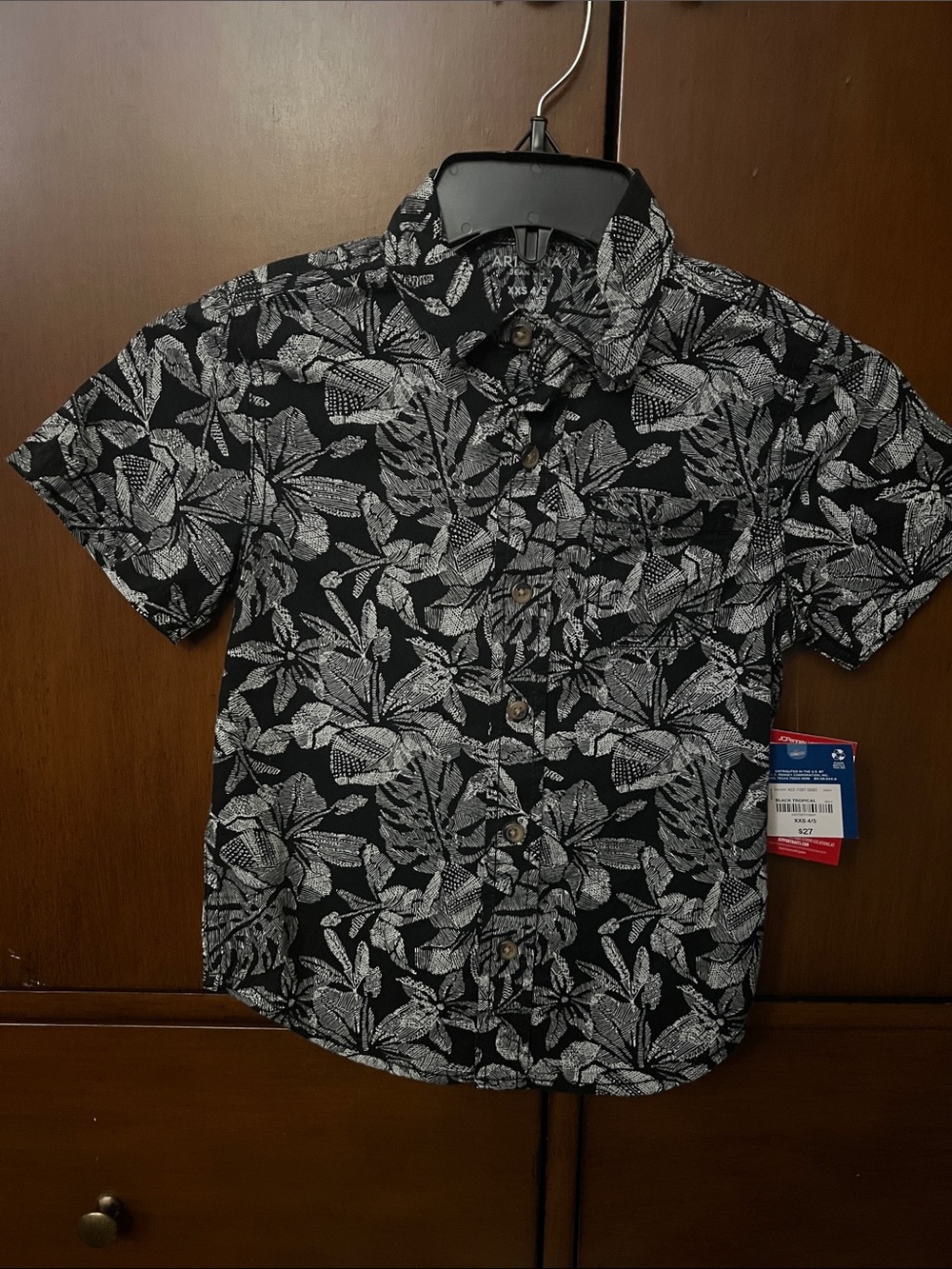 Arizona Jean Company Black & White Tropical Button-Down Shirt